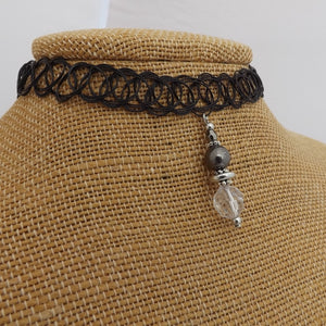 Grey & Clear Bead Drop Tattoo Choker Necklace