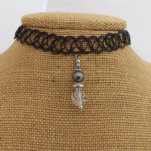 Grey & Clear Bead Drop Tattoo Choker Necklace