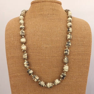 Grey, Cream & Gold Vintage Bead Necklace