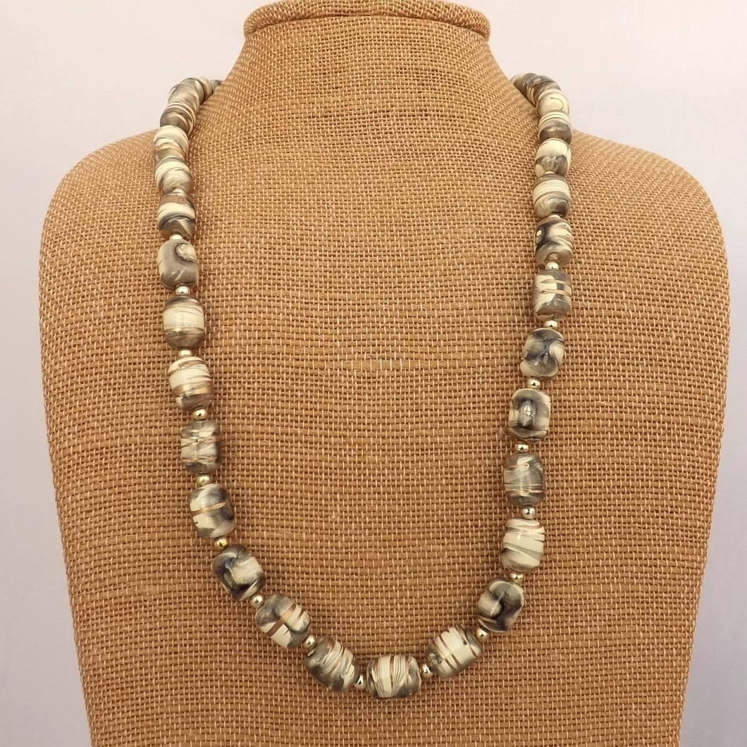 Grey, Cream & Gold Vintage Bead Necklace