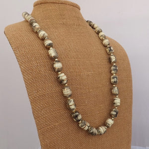 Grey, Cream & Gold Vintage Bead Necklace