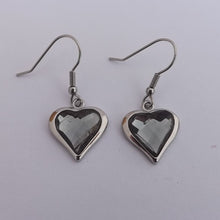 Load image into Gallery viewer, Grey Faceted Heart Stainless Steel Earrings
