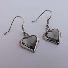 Load image into Gallery viewer, Grey Faceted Heart Stainless Steel Earrings
