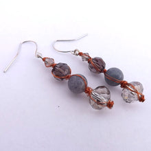 Load image into Gallery viewer, Grey Genuine Copper Wrapped Handmade Bead Earrings
