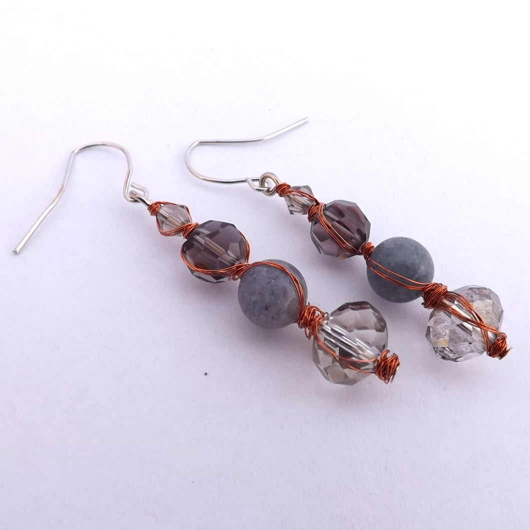 Grey Genuine Copper Wrapped Handmade Bead Earrings