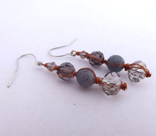 Load image into Gallery viewer, Grey Genuine Copper Wrapped Handmade Bead Earrings
