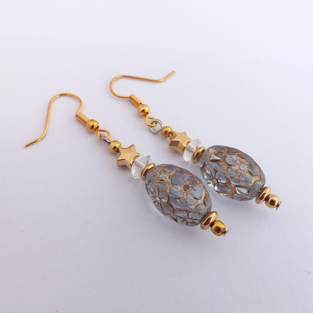 Grey & Gold Handmade Bead Earrings