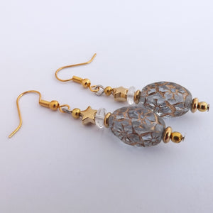 Grey & Gold Handmade Bead Earrings