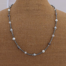 Load image into Gallery viewer, Grey, Pearl &amp; Clear Handmade Glass Bead Necklace
