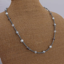 Load image into Gallery viewer, Grey, Pearl &amp; Clear Handmade Glass Bead Necklace
