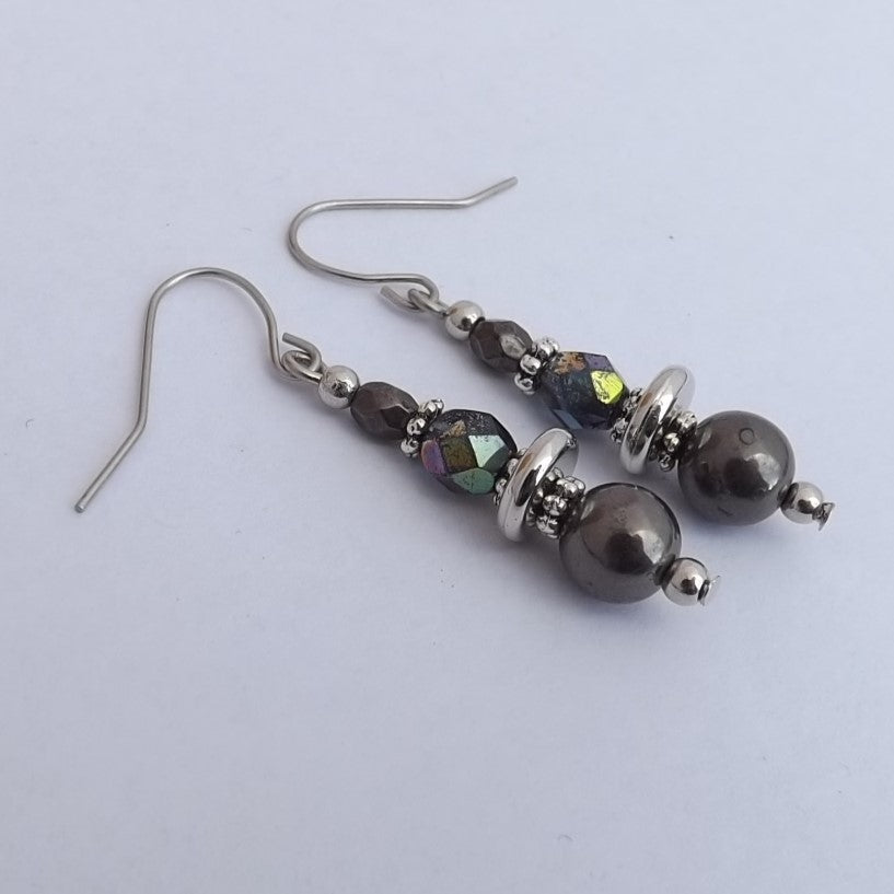 Grey & Silver Handmade Bead Earrings