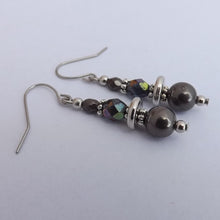 Load image into Gallery viewer, Grey &amp; Silver Handmade Bead Earrings
