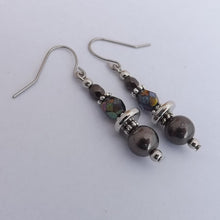 Load image into Gallery viewer, Grey &amp; Silver Handmade Bead Earrings
