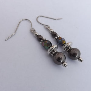 Grey & Silver Handmade Bead Earrings