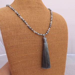 Grey & Silver Handmade Bead & Tassel Necklace