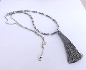 Grey & Silver Handmade Bead & Tassel Necklace