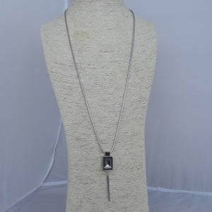 Grey & Silver Tone Triangle  Pendant Necklace