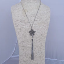 Load image into Gallery viewer, Grey Sparkly Star &amp; Snake Chain Tassel Pendant Necklace on Chain
