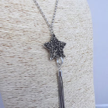 Load image into Gallery viewer, Grey Sparkly Star &amp; Snake Chain Tassel Pendant Necklace on Chain
