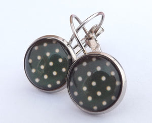 Grey & White Dots Dome Earrings on Lever Back Hooks