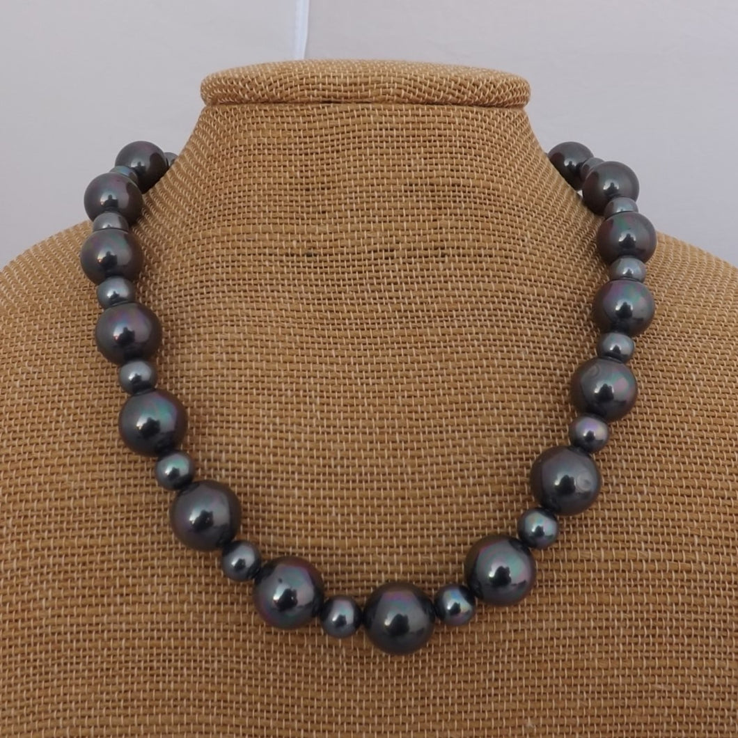 Grey with AB Lustre Crushed Seashell Pearl Bead Necklace