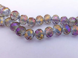 10pcs 6x8mm Grey with Gold & Purple Lustre Crystal Cut Glass Rondelle Beads ggp