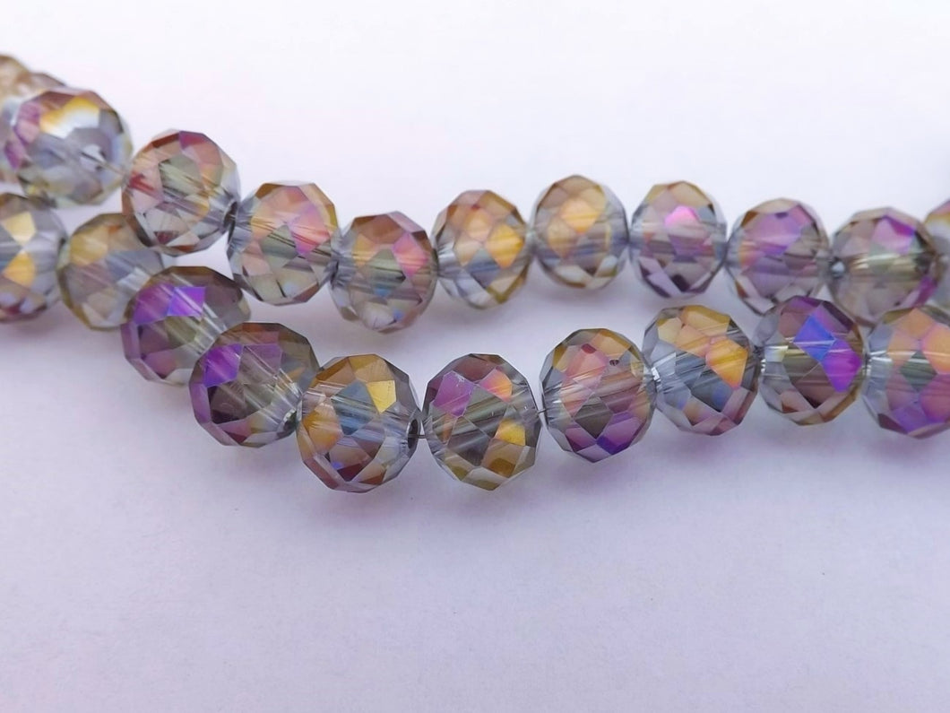 10pcs 6x8mm Grey with Gold & Purple Lustre Crystal Cut Glass Rondelle Beads ggp