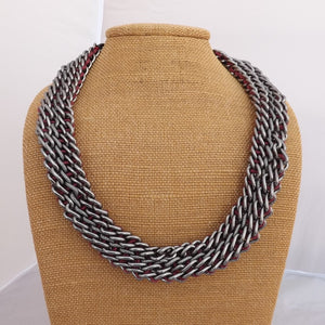 Gunmetal Grey Chunky Chain & Red Cord Necklace