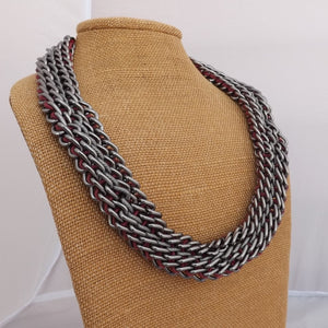 Gunmetal Grey Chunky Chain & Red Cord Necklace