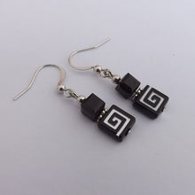 Load image into Gallery viewer, Handmade Black &amp; Silver Koru Cube Bead Earrings

