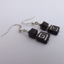 Load image into Gallery viewer, Handmade Black &amp; Silver Koru Cube Bead Earrings
