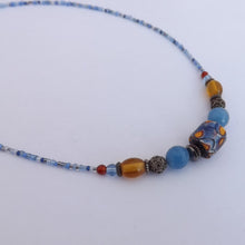Load image into Gallery viewer, Handmade Blue &amp; Brown Glass Bead Necklace featuring Antique Venetian trading bead
