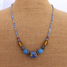 Load image into Gallery viewer, Handmade Blue &amp; Brown Glass Bead Necklace featuring Antique Venetian trading bead

