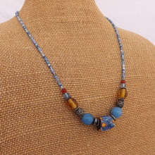 Load image into Gallery viewer, Handmade Blue &amp; Brown Glass Bead Necklace featuring Antique Venetian trading bead
