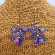 Load image into Gallery viewer, Handmade Blue &amp; Purple Leaf Drop Earrings
