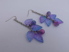 Load image into Gallery viewer, Handmade Blue &amp; Purple Leaf Drop Earrings
