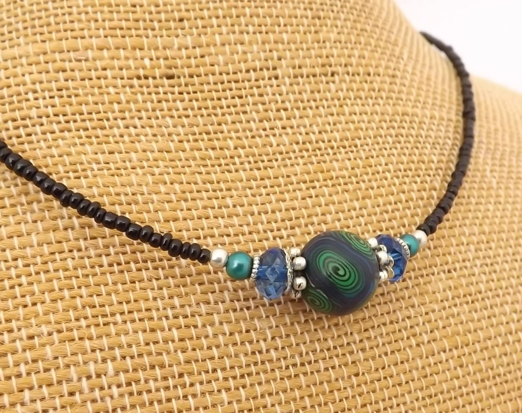 Dark Blue & Green Kathryn Design Handmade Bead Necklace