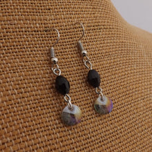 Load image into Gallery viewer, Handmade Faceted Black, Grey &amp; Blue Drop Chain Link Bead Earrings
