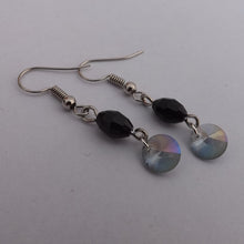 Load image into Gallery viewer, Handmade Faceted Black, Grey &amp; Blue Drop Chain Link Bead Earrings
