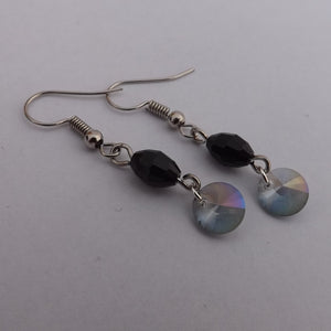 Handmade Faceted Black, Grey & Blue Drop Chain Link Bead Earrings