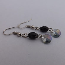 Load image into Gallery viewer, Handmade Faceted Black, Grey &amp; Blue Drop Chain Link Bead Earrings
