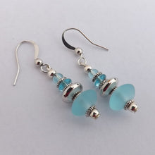 Load image into Gallery viewer, Handmade Frosted Blue &amp; Silver Tone Handmade Bead Earrings
