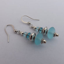 Load image into Gallery viewer, Handmade Frosted Blue &amp; Silver Tone Handmade Bead Earrings
