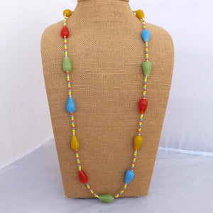 Handmade Green, Blue, Yellow & Orange Glass Bead Necklace