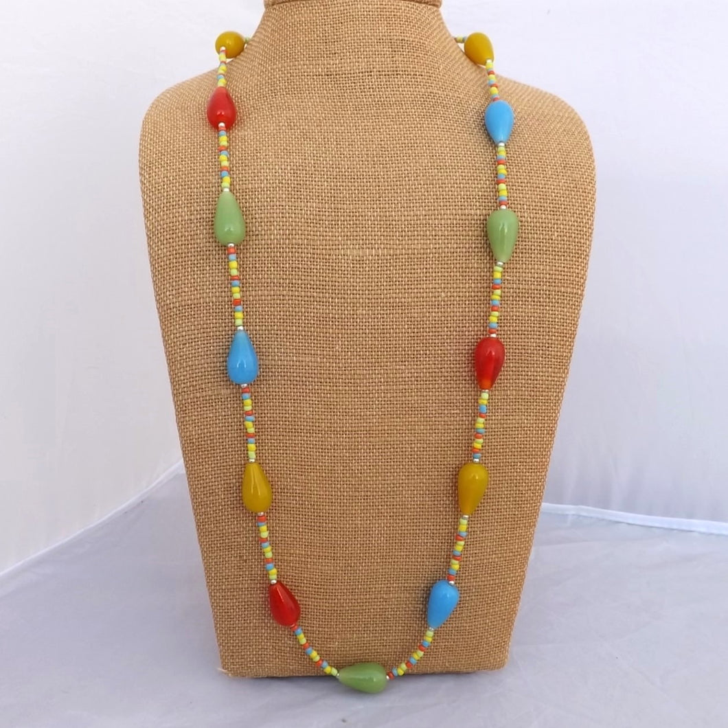 Handmade Green, Blue, Yellow & Orange Glass Bead Necklace