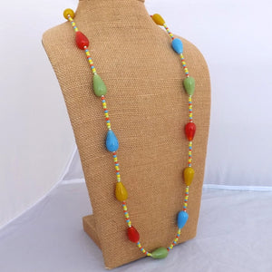 Handmade Green, Blue, Yellow & Orange Glass Bead Necklace