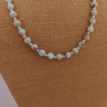 Load image into Gallery viewer, Handmade Lava Jasper Pink, Blue &amp; Cream Bead Necklace &amp; Earrings Set
