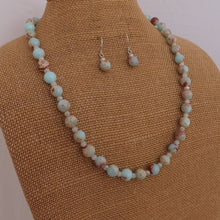 Load image into Gallery viewer, Handmade Lava Jasper Pink, Blue &amp; Cream Bead Necklace &amp; Earrings Set
