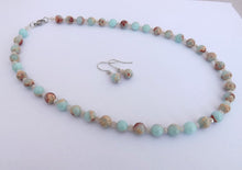 Load image into Gallery viewer, Handmade Lava Jasper Pink, Blue &amp; Cream Bead Necklace &amp; Earrings Set
