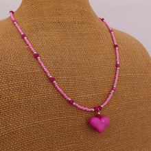 Load image into Gallery viewer, Handmade Pink Heart Pendant &amp; Seed Bead Necklace
